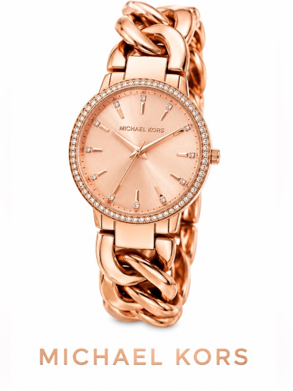 Michael Kors Rose Gold Chain-Link Crystal Accent Watch